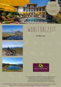 ein Plakat mit einem Bild von einem Pool und einem Gebäude