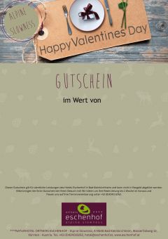Gutscheinvorlage mit Etikett eines Valentinstagsmotives im Headerbild