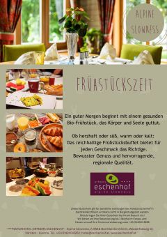 Gutscheinvorlage mit gedecktem Tisch im Headerbild und 3 weiteren Frühstücksbilder